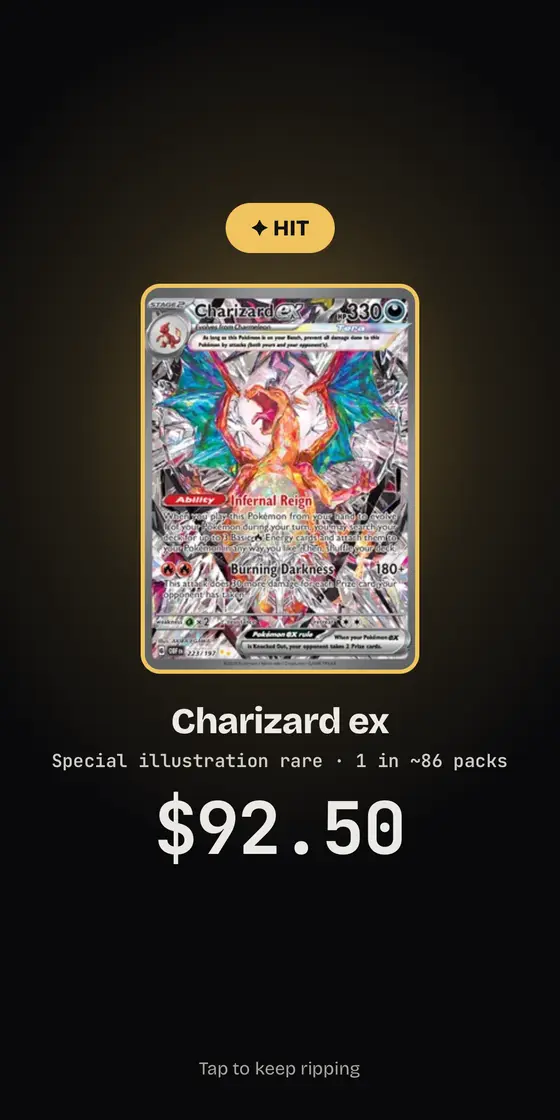 A hit in Rip mode: Charizard ex, $92.50