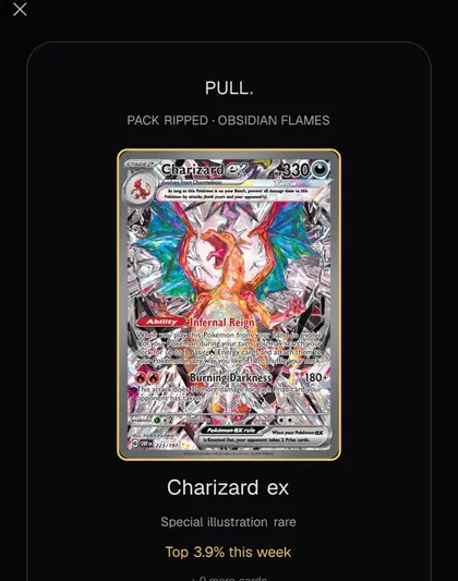 A rip share card: Charizard ex, top 3.9% this week